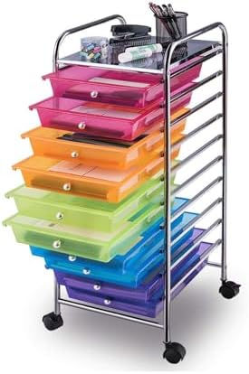 10-Drawer Rolling Storage Cart, Trolley w/Lockable 360° Wheels, 10 Removable PP Drawers, Sturdy Metal Frame, Rolling Utility Cart Perfect for Home, Office, Classroom (Rainbow) by BUYNOW