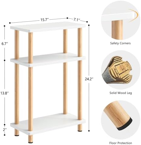 Apicizon Small Narrow Side Table, 3-Tier End Table, White Natural - Image 2