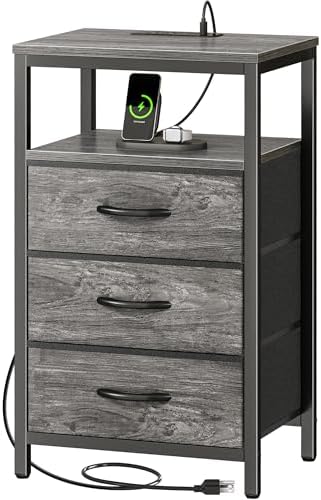 Huuger Nightstand with Charging Station, 27.6 Inch Bedside Table,Side Table by Huuger