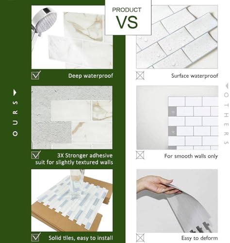 STICKGOO 10-Sheet Subway Tile Peel and Stick Backsplash, Self Adhesive Vinyl Wall Tiles, Stick on Backsplash for Kitchen and Bathroom(Thicker Design) - Image 5