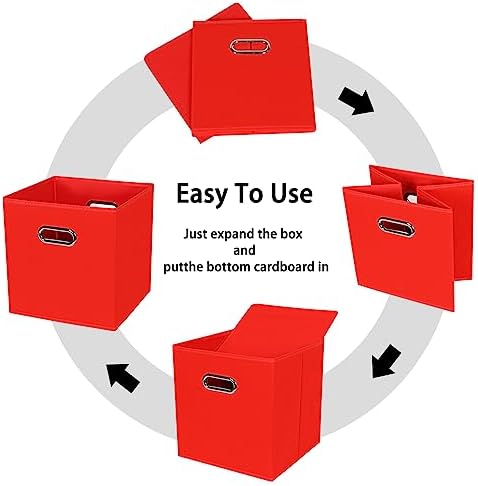 Black Foldable Storage Cubes Bins , Fabric Storage Box Cubes Organizer Baskets with Dual Handles for Home Organizer (Red) - Image 6