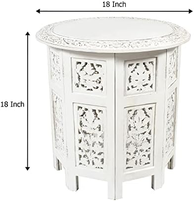 COTTON CRAFT Solid Wood End Table - Hand Carved Folding Accent Side Table - Image 3
