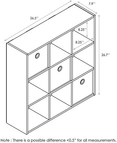 Furinno Simplistic 9 Cube Storage Organizer, Bookcase, French Oak Grey - Image 3