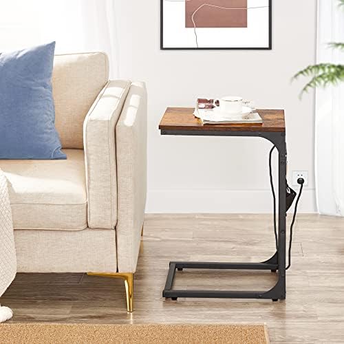 TUTOTAK C Shaped End Table with Charging Station, Side Table for Sofa - Image 2