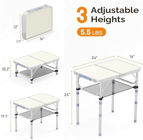 2FT Small Folding Table Portable Camping Picnic Table 3 Adjustable Height - Image 3
