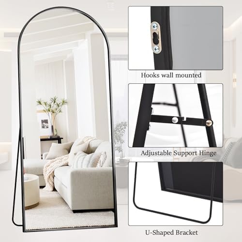 Rowjut Floor Full Length Mirror, Arched Mirrors Full Length 71"x30" Freestanding Large & with Aluminum Frame & Wall Mounted & Hanging or Leaning/Full Body Mirror for Bedroom, Black - Image 4