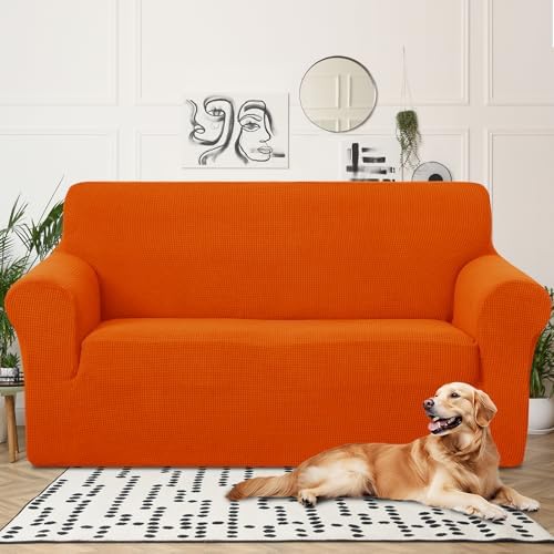 U-NICE HOME Oversized Stretch Loveseat Couch Cover, Orange - Image 2