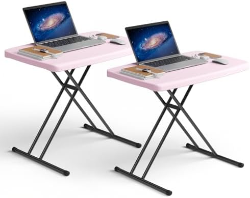 Folding Table 30 Inch - 2Pack,Small Desk Adjustable Height TV Tray for Laptop, Couch, Camping - Heavy Duty Utility Foldable Table for Small Spaces, No Assembly Required, Pink Granite by FoldingFurniture