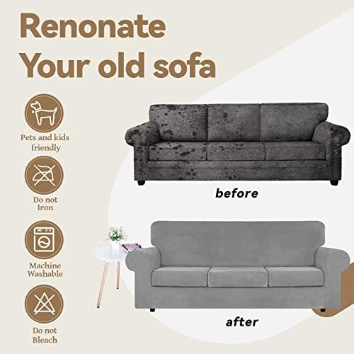 WEERRW 4-Piece Couch Cover for Sofa Velvet Sofa Cover Washable, Silver Grey - Image 5