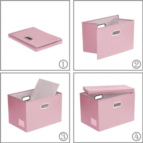 PRANDOM Large Collapsible Storage Box with Lid [1-Pack] Leather Fabric Foldable Storage Bin Organizer Container Basket Cube with Cover for Home Bedroom Closet Office Nursery Pink (17.7x11.8x11.8) - Image 6