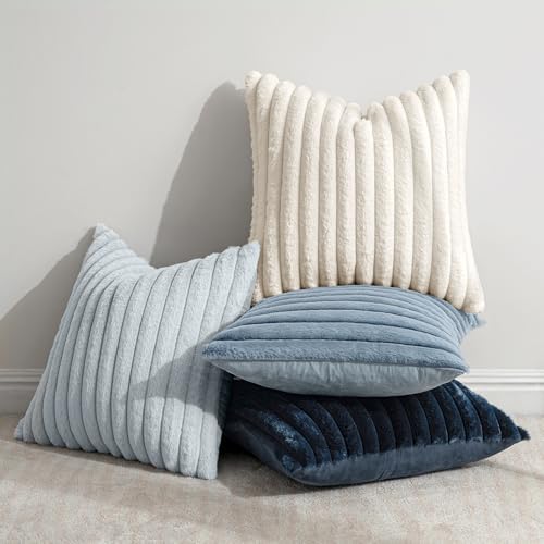 MIULEE Faux Fur Plush Euro Decorative Throw Pillow Covers 24x24, Navy Blue - Image 5