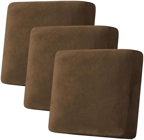 H.VERSAILTEX Velvet Stretch Couch Cushion Cover Plush Cushion Slipcover for Chair Loveseat Sofa Cushion Furniture Protector Seat Cushion Sofa Cover (3 Piece XL Sofa Cushion Covers, Bronze Brown) by HVERSAILTEX