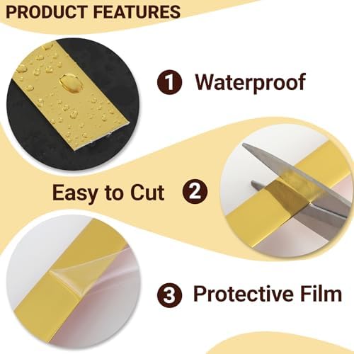 Trimold Glossy Gold Molding Trim Peel and Stick, Flexible Mirror Border Design, Wall Ceiling Floor Cabinet Tile Edge Moulding, 5m x 5cm - Image 3