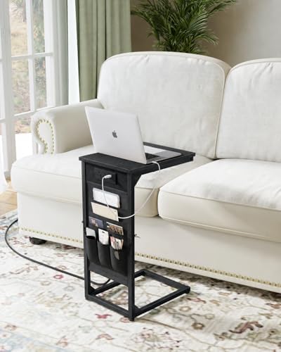C-Shaped End Table with Fast-Charging Station, Small Couch Side Table with Storage Bag, Sofa TV Tray Table for Living Room, Bedroom, Bedside ET-BK-1 by Unknown