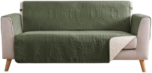 Olive Green Loveseat Covers for 2 Cushion Couch, Water-Repellent Slip Covers for Sofa, Washable Love Seat Quilted Couch Cover, Pet Friendly Loveseat Slipcovers (Loveseat 48", Olive Green) by Pamhaven