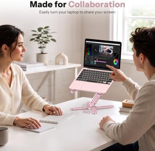 OMOTON LA10 360° Rotating Laptop Stand Riser Foldable for Desk, Pink - Image 3