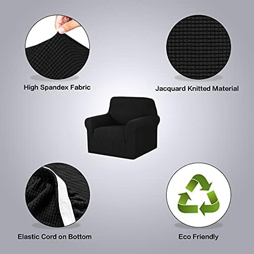 H.VERSAILTEX Stretch Chair Cover 1 Piece Armchair Cover Slip Covers for Sofas/Couches with Elastic Bottom Soft Thick Furniture Protector for Dogs Cats Jacquard Small Checked(Armchair 31"-40", Black) - Image 4