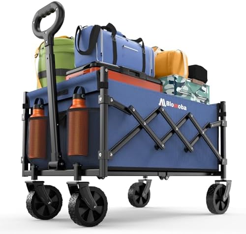 Blomoba Folding Wagon Cart with Wheels, 220lbs Utility Wagon Cart, Blue by Blomoba
