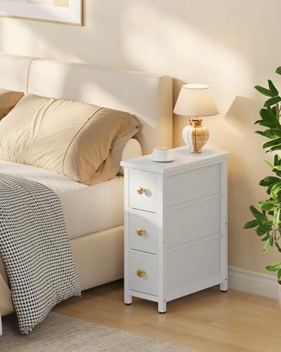 CHOEZON Narrow Side Table with 3 Fabric Drawers, Industrial Slim Bedside Table for Small Spaces, Bedroom, Living Room, Dormitory, White TBZ09WB - Image 2