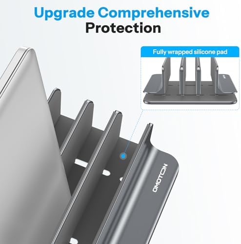 OMOTON 3-Slot Multiple Vertical Laptop Stand, Fits All MacBook, Grey - Image 3