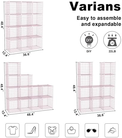 C&AHOME Wire Cube Storage, 12 - Cube Organizer Metal C Grids, Closet, Pink - Image 3