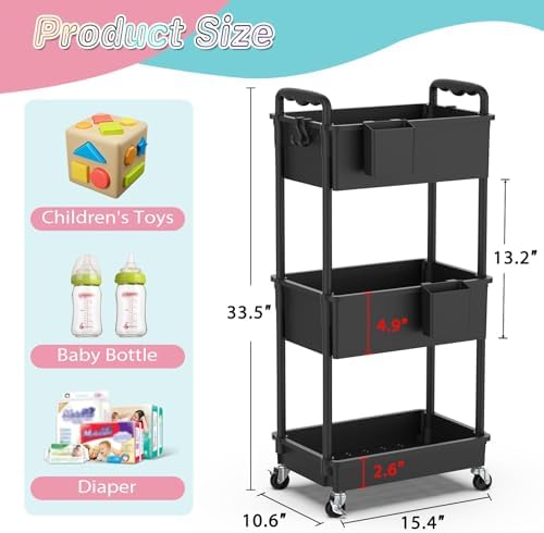 SUNALLY Baby Diaper Caddy Cart,3 Tier Rolling Diaper Cart for Nursery - Image 2