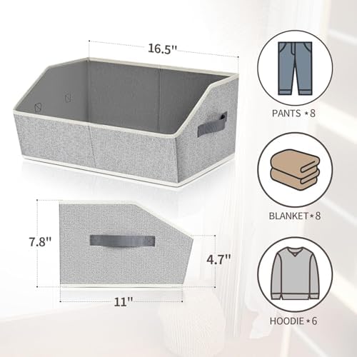 Homsorout Trapezoid Bins for Organization - 8 Pack Storage Cubes, Decorative Fabric Organizer Bins, Large Baskets for Storage, Linen Storage Organizer for Clothes, Books, Home, Light Gray - Image 2