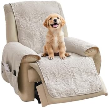 Beige Quilted Recliner Chair Covers, Water-Repellent Recliner Slipcovers, Lazy Boy Chair Covers, Pet Friendly Recliner Covers for Dog, Washable Armchair Protector (Recliner 22", Beige Cream) by Pamhaven