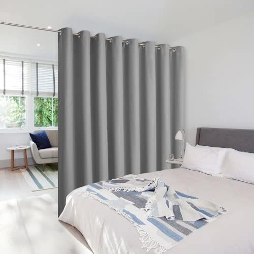 NICETOWN Room Dividers Curtains Screens Partitions, Premium Heavyweight Laundry Room Divider for Office, Vintage and Sliding Room, Including 16 Ring Top (1 Panel, 15ft Wide x 8ft Long, Silver Gray) by NICETOWN