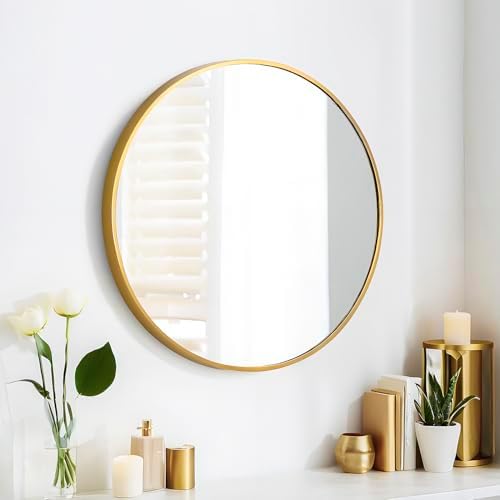 SCWF-GZ 20" Round Mirror Circle Wall Mounted Hanging/Against Wall Gold - Image 3