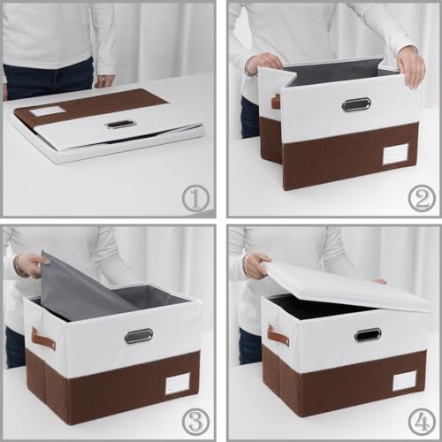 PRANDOM Foldable Storage Bins with Lids [3-Pack] Fabric Collapsible Storage Boxes Baskets Cubes Containers with Handles for Closet Living Room Bedroom (Brown & White 17.7x11.8x11.8'') - Image 6