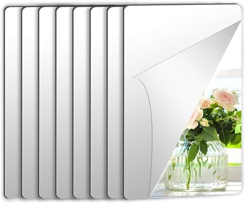JUNEBRUSHS 8 Pack Self Adhesive Acrylic Mirror, 6X 9 Inch Mirror Tiles by JUNEBRUSHS