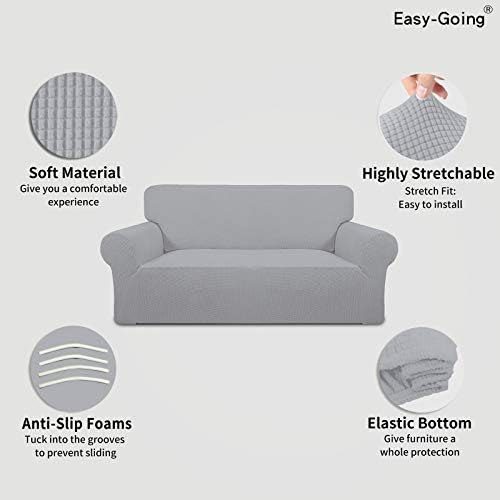 Easy-Going Stretch Oversized Loveseat Couch Covers Washable Silver Gray - Image 3