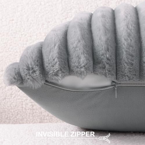 Pallene Faux Fur Decorative Throw Pillow Covers 16x16 Set of 2, Grey - Image 3