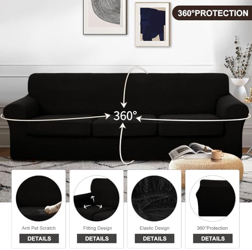 U-NICE HOME 4 Pieces Oversized Stretch Couch Cover Slipcover, Black - Image 4