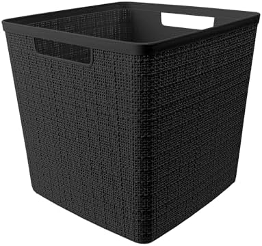 Curver Set of 4 Large Cube 17L Jute Decorative Plastic Organization and Storage Baskets - Perfect Bins for Home Office, Closet Shelves, Kitchen Pantry and All Bedroom Essentials, Black - Image 3