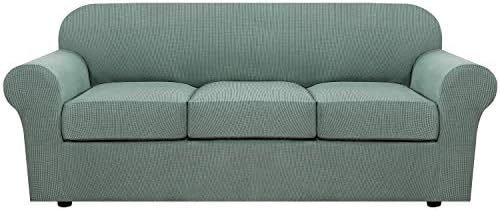 H.VERSAILTEX 4 Piece Stretch Sofa Covers for 3 Cushion Couch Covers for Living Room Furniture Slipcovers (Base Cover Plus 3 Seat Cushion Covers) Upgraded Thicker Jacquard Fabric (Sofa, Sage) by HVERSAILTEX