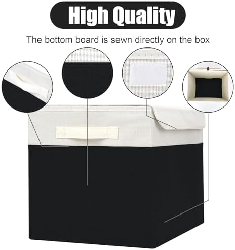 Bagnizer Large 42 Quarts Fabric Storage Bins with Lids [2-Pack] Linen Collapsible Foldable Baskets, Closet Organizer Containers boxes with Handles for Home Office (16.7 x 12 x 12, Black & White) - Image 4