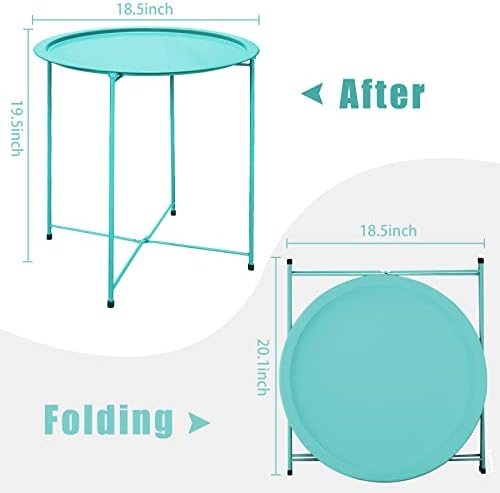 Garden 4 you End Table Metal Side Table Green Round Folding Tray Cyan Sofa Small Accent Fold-able Table, Round End Table Tray, Next to Sofa Table, Snack Table for Living Room and Bed Room - Image 3