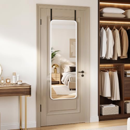 Suidia Full Length Mirror Over the Door&Wall Mounted, 48"x14" Door Mirror with Aluminum Alloy Frame, HD Shatterproof, No-Drill, Hanging Mirrors for Bedroom, Bathroom, Dorm, Closet, Rounded Rect, White - Image 3