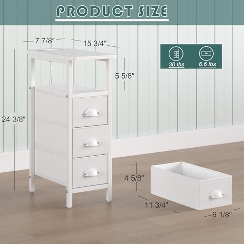 shtmec Narrow End Table Set of 2 with Charging Station, Side Tables Set 2 with Fabric Drawers, Small Bedside Tables Nightstands for Small Space, Slim Sofa Couch Table for Livingroom, White - Image 3