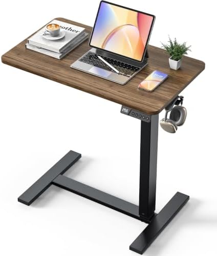 28"x 16" Electric Overbed Table, Rolling Laptop Desk for Bed, Walnut by YOLEZO