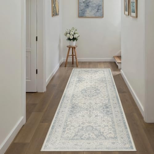 2x5 Blue Washable Runner Rug Non Slip Vintage Carpet by WondRg