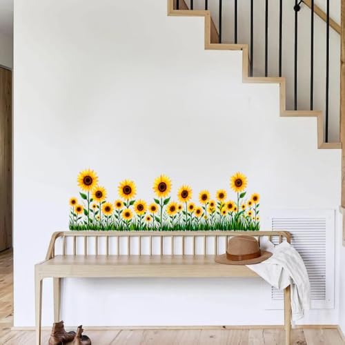 Sunflower Border Wall Decals Peel and Stick, Floral Garden Wall Stickers, Removable Botanical Vinyl Wall Decor, Flower Wall Art for Bedroom Living Room Kitchen Farmhouse Home Decorations - Image 7