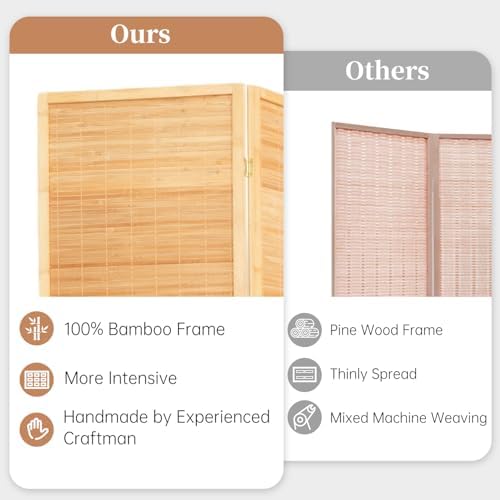 Room Divider Folding Privacy Screens,Hand-Made Natural Bamboo Room Dividers - Image 2