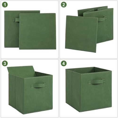 Stero Fabric Storage Bins 6 Pack Fun Colored Durable Storage Cubes with Fabric Handles Foldable Cube Baskets for Home, Kids Room, Closet and Toys Organization Dark Green - Image 3