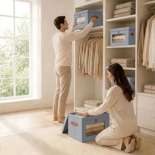 Homsorout Storage Bins with Lids - Front Opening Storage Box with Clear Window & Handles, Stackable Foldable Fabric Bins for Closet Organization, Clothes, Sweaters, Towels, Blankets, 6 Pack, Grey - Image 7