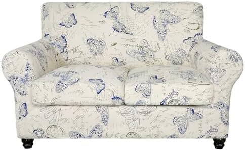 SearchI Stretch Sofa Cover Printed Couch Cover, Floral Pattern 3 Pieces Loveseat Slipcover with 2 Separate Cushion Cover, Washable Furniture Protector for Living Room(Loveseat, Butterfly Pattern) by SearchI