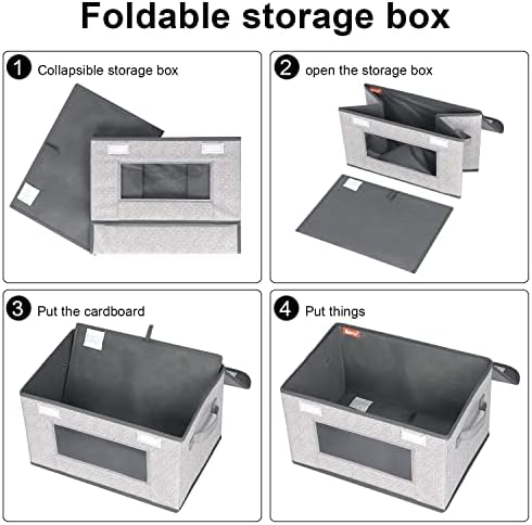 Univivi [4-Pack Fabric Storage Boxes Collapsible Storage Bins with Lids and Handles Cube Organizer Basket for Home, Closet, Bedroom (Gray, 14.4''x10''x8.3'') - Image 6
