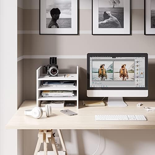 Ballucci 4-Tier Paper Sorter and File Organizer for Desk, Wood Mail Sorter, Fits into IKEA Kallax and ClosetMaid Cube Storage Shelves, Paper Tray, Mail Holder Stand for Classroom, Office, White - Image 2